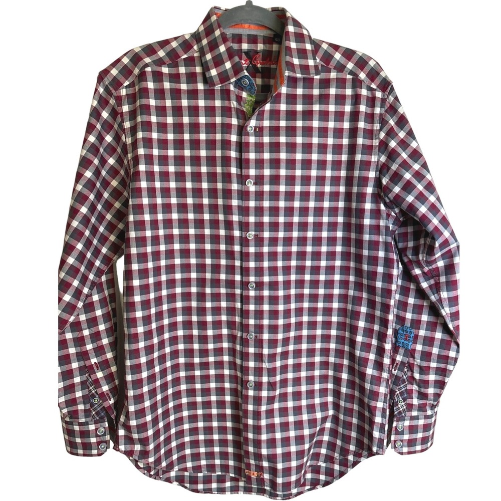 Robert Graham X Shirt Size Medium Burgundy Plaid Paisley Patchwork L/S